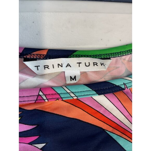 Trina Turk Blouse Womens M‎ Batwing Sleeve Tropical Floral Print Bold Top - Picture 8 of 10